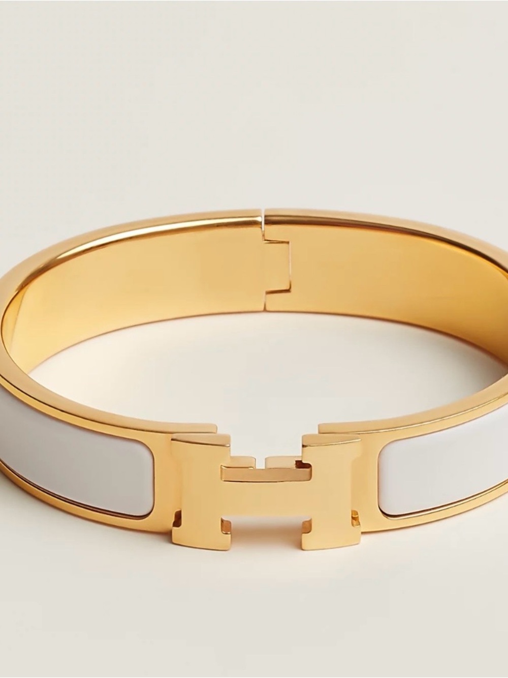 Hermes Gold and White Enamel Clic H Bracelet